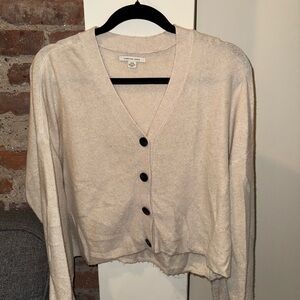 Beige Button-Up Cardigan with Balloon Sleeves